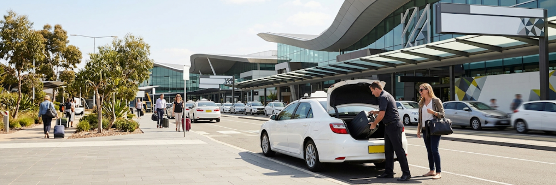 Traveller boarding a taxi from Woodend to Melbourne Airport